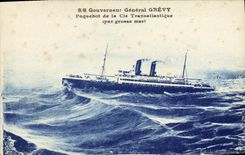 VINTAGE POSTCARD Boat Steamer S General governor Transatlantic Grevy Co