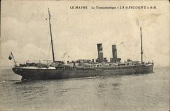 VINTAGE POSTCARD Boat Steamer Le Havre the Deck chair Gascogne