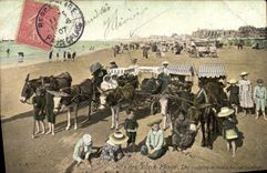 VINTAGE POSTCARD Ass Mule Berck Beach cars of patients on the beach