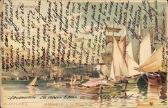 VINTAGE POSTCARD Fantasy Marseilles Illustrator the old port Boats
