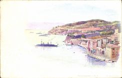 VINTAGE POSTCARD Fantasy Illustrator Villefranche Boat