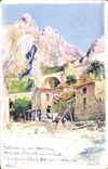 VINTAGE POSTCARD Fantasy Illustrator Menton the ravine and the bridge border