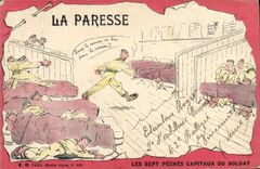 CPA Militaria La paresse Sept Peches Capitaux du soldat