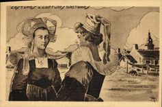 CPA Folklore Costumes et coiffures bretonnes 