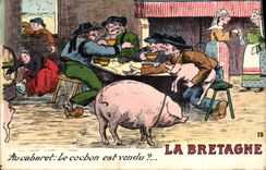 CPA Folklore Bretagne Au cabaret Le cochon est vendu ? Porc 