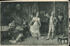 VINTAGE POSTCARD Fantaisie Dances Woman Harpsichord