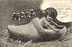 VINTAGE POSTCARD Fantasy Child Christmas Shoe