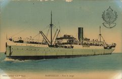 VINTAGE POSTCARD Boat Marseilles Steamer Towards the broad one