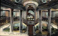 VINTAGE POSTCARD Boat Steamer Transatlantic Le Havre France Dining room of the 1st classes