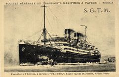 CPA Bateau Paquebot SGTM Florida ligne rapide Marseille Bresil Plata