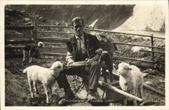 CPA Treubesorgter Familienvater Agneau Chien 