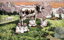VINTAGE POSTCARD Fantasy First name Cow