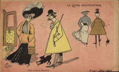 VINTAGE POSTCARD Fantasy Illustrator G Lion Woman humorous fashion Winter 1903 1904 Dog