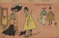 VINTAGE POSTCARD Fantasy Illustrator G Lion humorous fashion Dog Woman