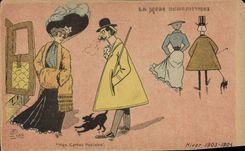 VINTAGE POSTCARD Fantasy Illustrator G Lion humorous fashion Winter 1903 1904