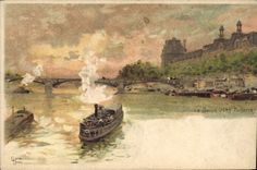 VINTAGE POSTCARD Fantasy Illustrator Luir Luigi Paris the Seine Tileries