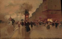 VINTAGE POSTCARD Fantasy Illustrator Luir Luigi Paris Boulevard of the Temple