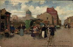 VINTAGE POSTCARD Fantasy Illustrator Luir Luigi Paris Corner of market of Suburb