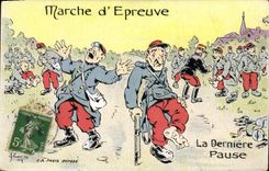 VINTAGE POSTCARD Fantaisie Militaria Goes of test the last pause