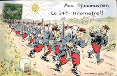 CPA Fantaisie Militaria Aux manoeuvres Le 54eme kilometre 