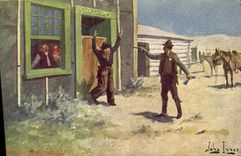 Indios del oeste lejanos del muchacho del criado de la vaca de la POSTAL de la VENDIMIA la ciudad Marshall