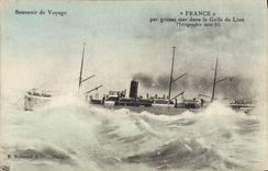 VINTAGE POSTCARD Boat France by heavy sea in the Gulf of Lion