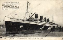 VINTAGE POSTCARD Boat Steamer Le Havre the Deck chair France in the port