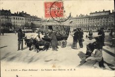 VINTAGE POSTCARD Chevre Lyon Places Bellecour the car at goats TOP