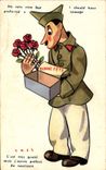 VINTAGE POSTCARD Fantasy Militaria Flowers Case