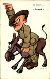 CPA Fantaisie Militaria Cass Ane Mule 