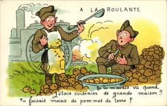 VINTAGE POSTCARD Militaria Fantasy With travelling Potatos