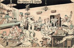 VINTAGE POSTCARD Fantaisie Militaria One has fun with the canteen