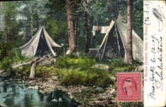 CPA Far West Cow Boy A Moose hunters Camp Camp in Maine Indiens