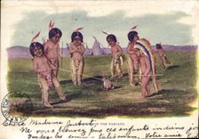 VINTAGE POSTCARD Far West Cow Servant boy Cupid one the Warpath