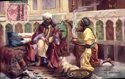 VINTAGE POSTCARD Tobacco The Narghileh smoker Morocco