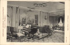 VINTAGE POSTCARD Boat Steamer France General Company Transatlantic Living room mixete 1st classes