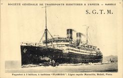 VINTAGE POSTCARD Boat Steamer SGTM Florida fast line Marseilles Plata Brazil
