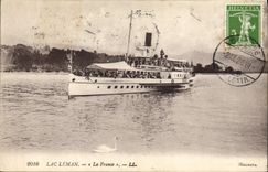VINTAGE POSTCARD Boat Lake Leman France Swan