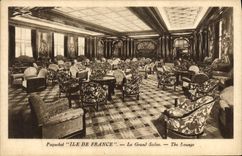 VINTAGE POSTCARD Boat Steamer Ile de France the large living room