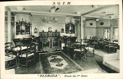 VINTAGE POSTCARD Boat Steamer Florida SGTM Smoking-room of the 1st classes
