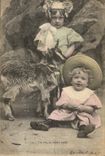 VINTAGE POSTCARD Children Goat