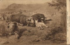 VINTAGE POSTCARD Goat Living room of 1906 the adopted child by Henri Bonnefoy