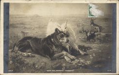 VINTAGE POSTCARD Goat Living room 1903 Bonnefoy Catch Dog