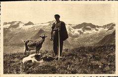 VINTAGE POSTCARD Chevre Luchon Superbagneres chains border a shepherd