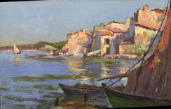 CPA Fantaisie Illustrateur Leve Vue sur Martigues et l'etang de Berre