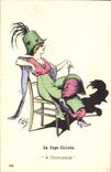 VINTAGE POSTCARD Fantasy Illustrator Lafon Woman the divided skirt With the incredible one