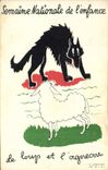 VINTAGE POSTCARD Fantasy Illustrator Sourt national Week of childhood the wolf and the lamb