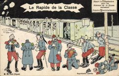 CPA Fantaisie Militaria Le rapide de la classe Train 