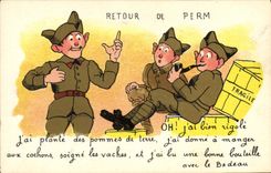 CPA Fantaisie Militaria Retour de perm 
