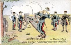 CPA Fantaisie Militaria Nos artilleurs Le premier coup Lapin 